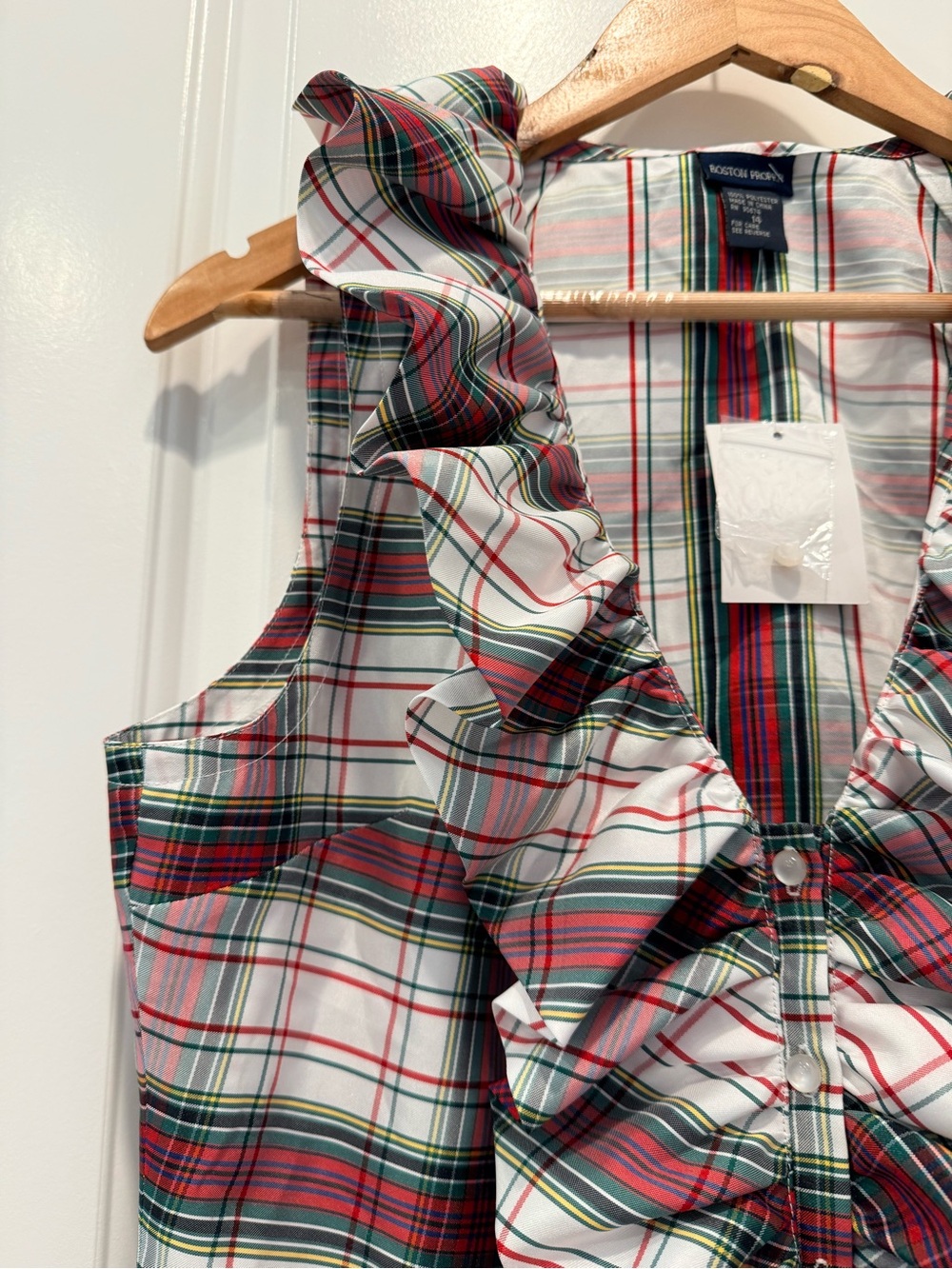 Boston Proper Red, Green & White Plaid Ruffle Peplum Blouse - Picture 3 of 10